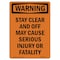 Signmission OSHA WARNING Sign, Stay Clear And Off May Cause Serious, 14in X 10in Decal, 10" W, 14" L, Portrait OS-WS-D-1014-V-13540 - alternate 1